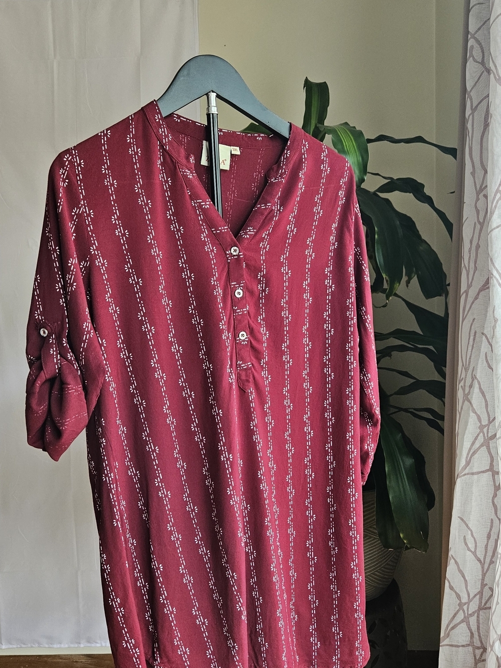 Zola Maroon Printed Henley Tunic Blouse - Picture 6 of 11